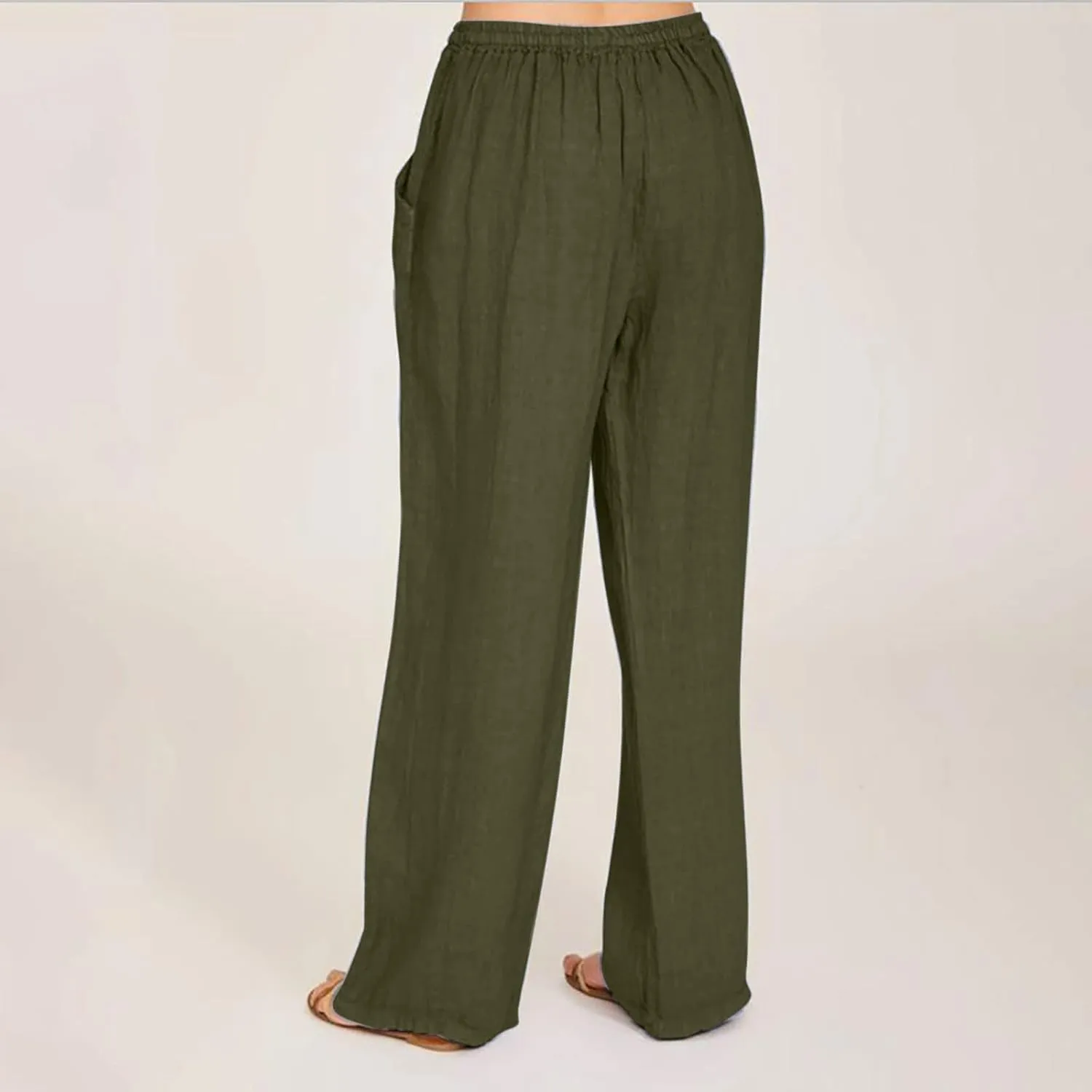 Cotton Linen Pants for Women Lightweight High Waisted Pants Tie Knot Wide Leg Pants Summer Lounge Pants with Pockets