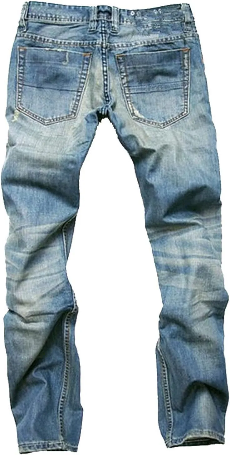 Cotton Men's Straight Leg Slim Fit Jeans Button Fly Distressed Denim Casual Stylish Ripped Mid Waist Relaxed