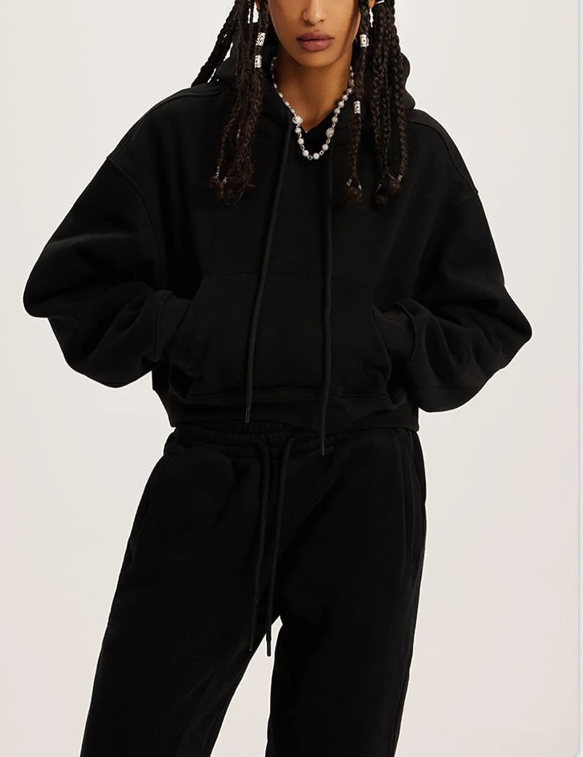 COZYPOIN Womens Fleece 2 Piece Outfits Sweatsuit Crop Top and Pants Hoodie Tracksuit Set