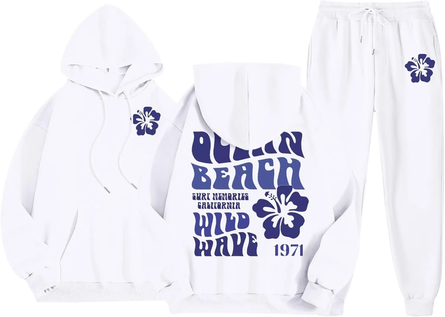 Cute 2 Piece Outfits Women, Teen Girls Preppy Puff Pullover Hoodies Pocket Drawstring Oversized Sweatpant Outfit Sets