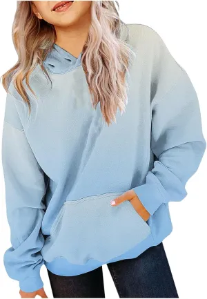 Cute Hoodies for Teen Girls Trendy Long Sleeve Oversized Sweatshirts Gradient Preppy Clothes for Girls 2-13 Years