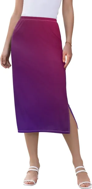 Dark Cyan Slit Skirt Midi Long Women Straight Pencil Skirts Elastic Waist Beach Skirt