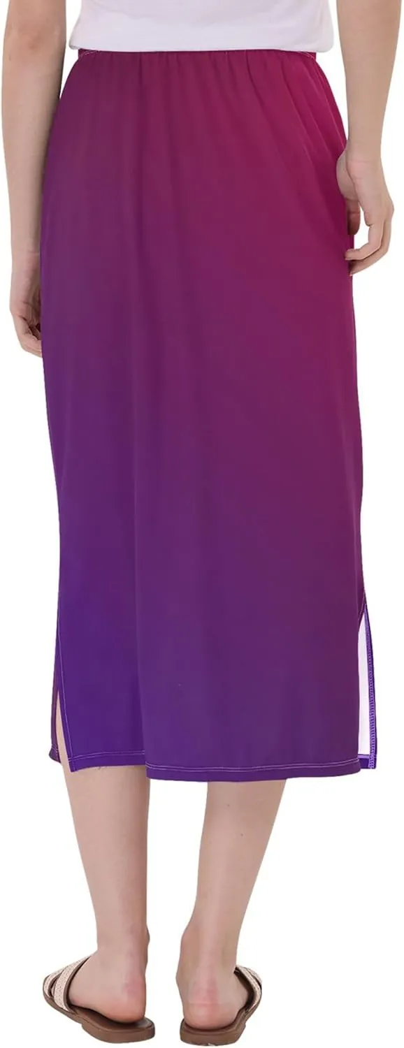 Dark Cyan Slit Skirt Midi Long Women Straight Pencil Skirts Elastic Waist Beach Skirt