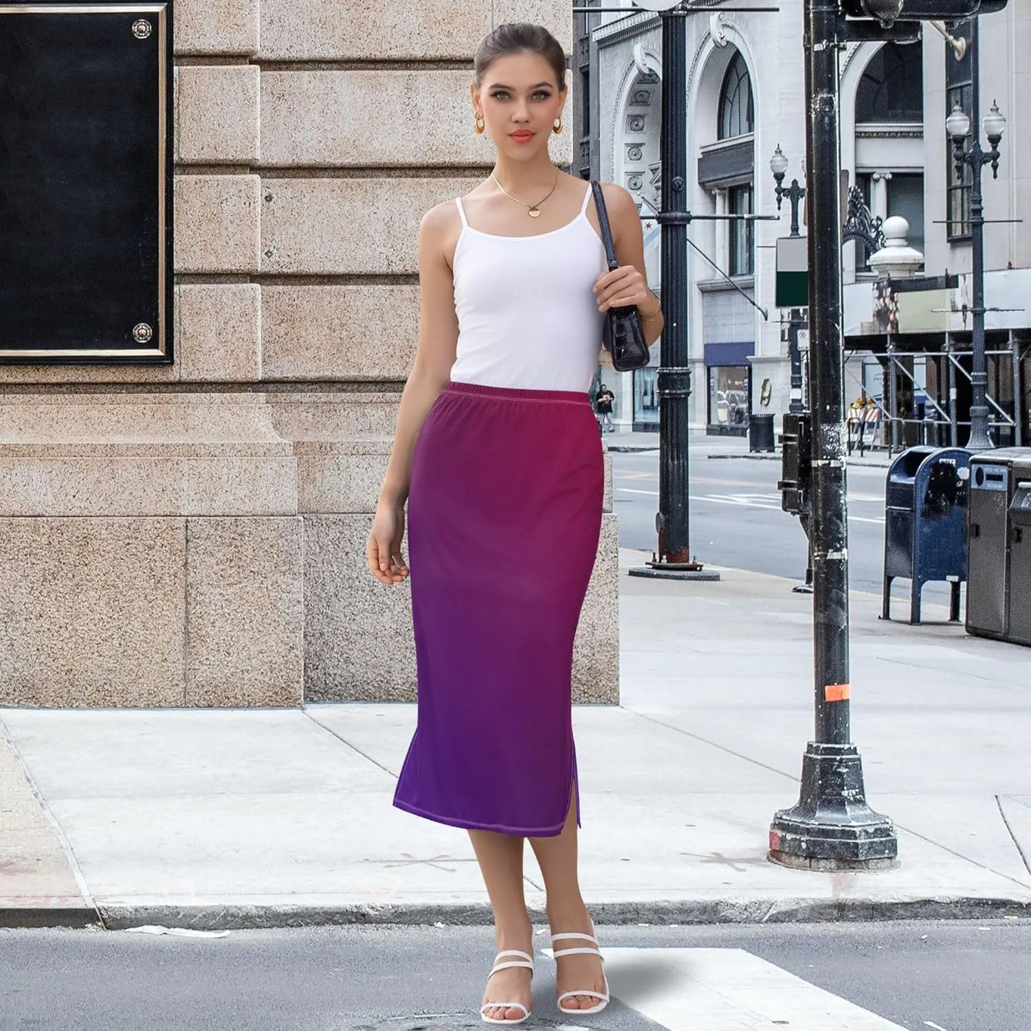 Dark Cyan Slit Skirt Midi Long Women Straight Pencil Skirts Elastic Waist Beach Skirt