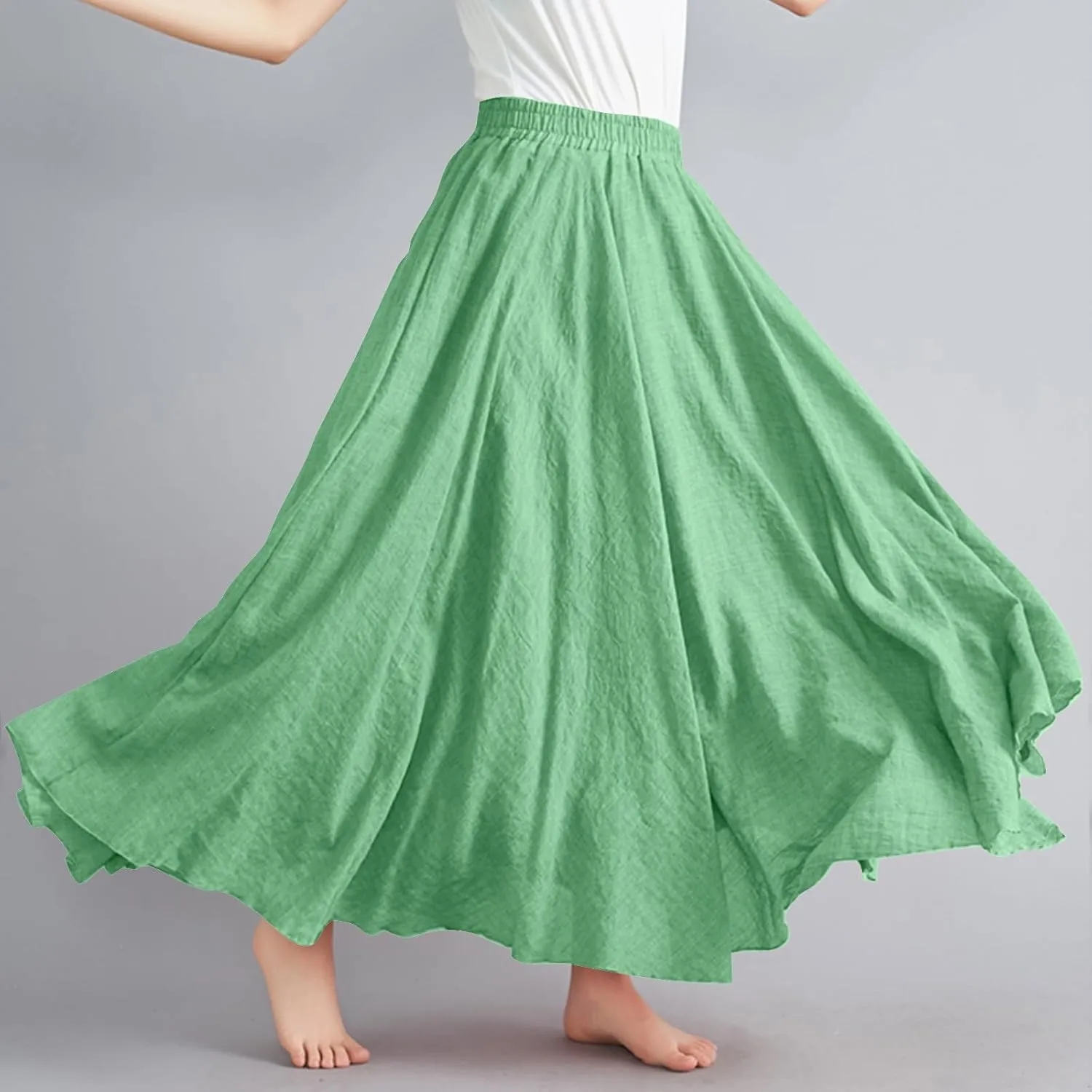 DDAPJ pyju Linen Skirts for Women Summer Bohemian Style Elastic Waist Long Maxi Skirt Loose Flowy Beach Skirt One-Size