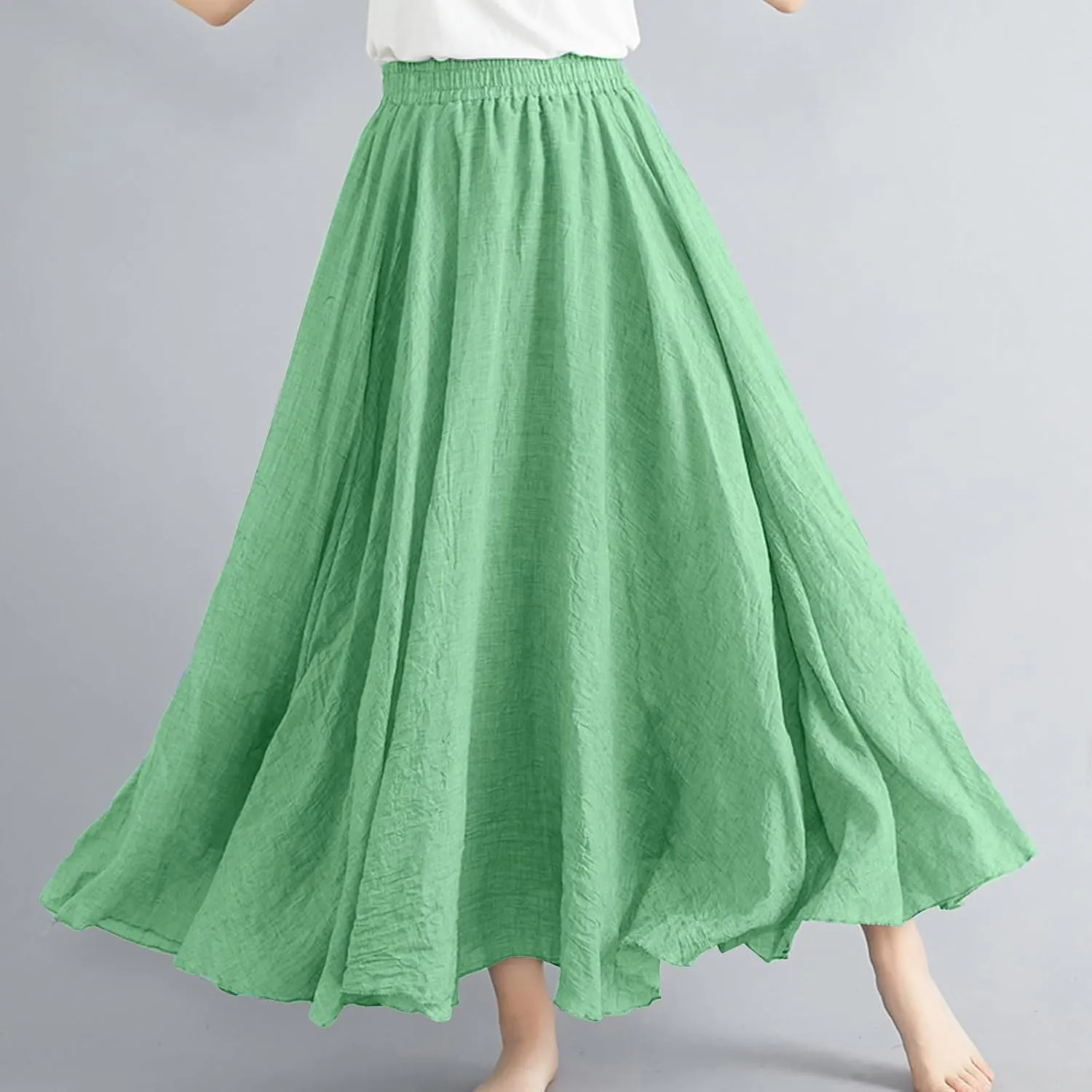DDAPJ pyju Linen Skirts for Women Summer Bohemian Style Elastic Waist Long Maxi Skirt Loose Flowy Beach Skirt One-Size
