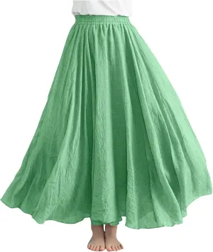 DDAPJ pyju Linen Skirts for Women Summer Bohemian Style Elastic Waist Long Maxi Skirt Loose Flowy Beach Skirt One-Size