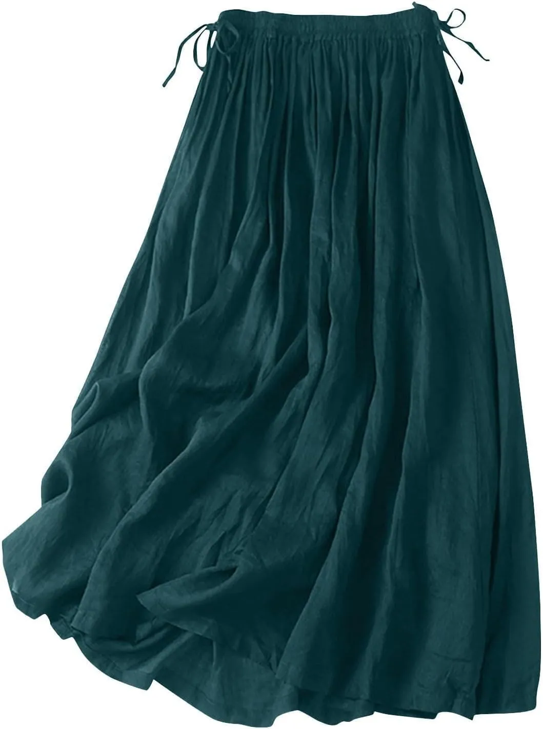 DDAPJ pyju Womens Linen A-line Maxi Skirt Double Drawstring Elastic Waist Flowy Skirts Lightweight Casual Summer Beach Skirts