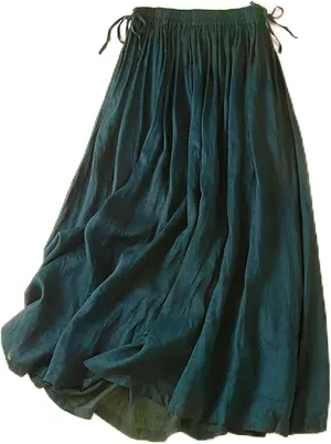 DDAPJ pyju Womens Linen A-line Maxi Skirt Double Drawstring Elastic Waist Flowy Skirts Lightweight Casual Summer Beach Skirts