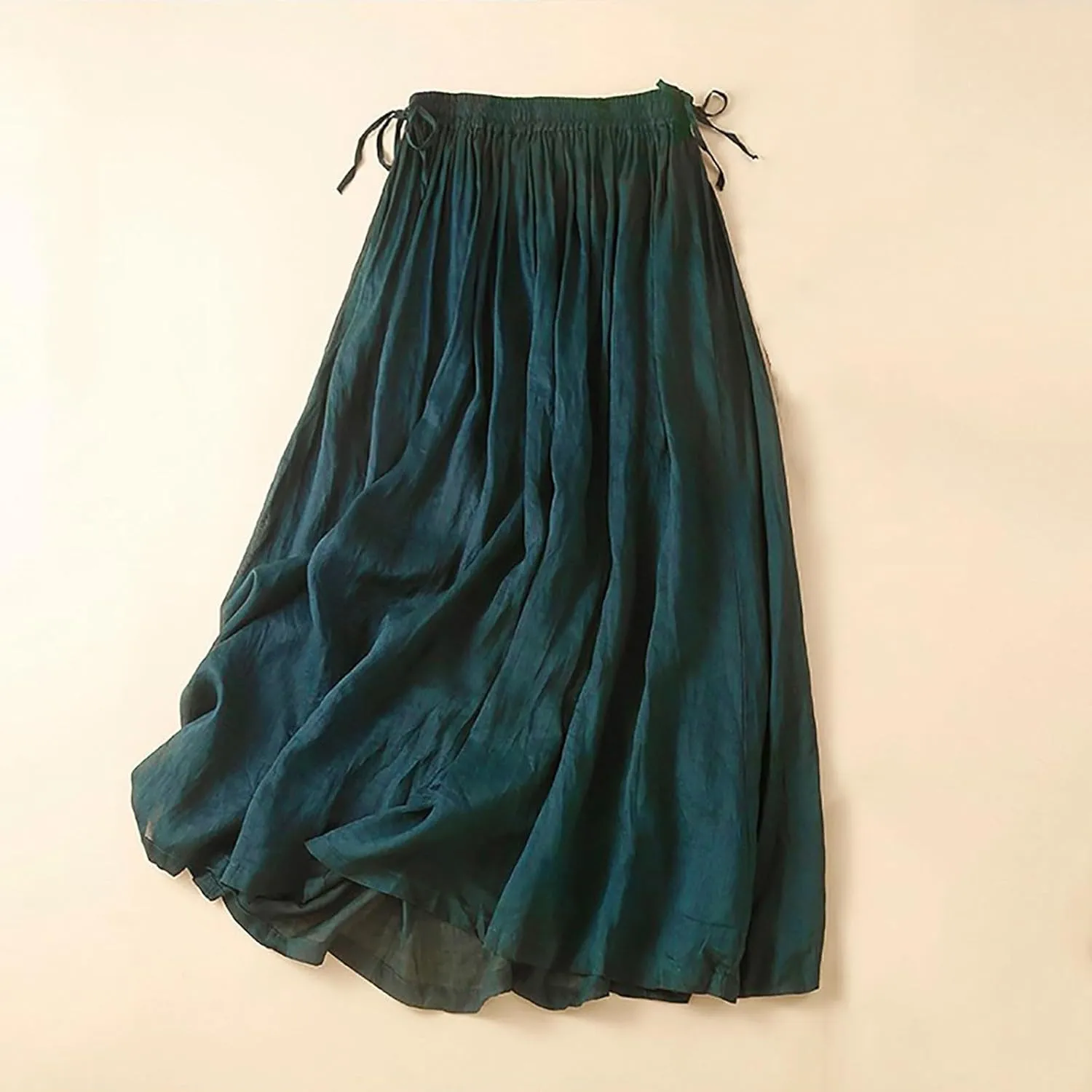 DDAPJ pyju Womens Linen A-line Maxi Skirt Double Drawstring Elastic Waist Flowy Skirts Lightweight Casual Summer Beach Skirts