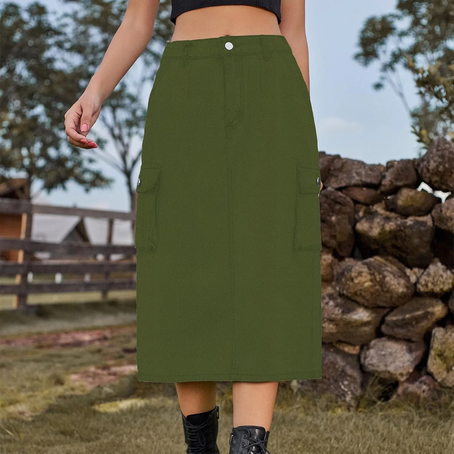 Denim Skirt for Women Below Knee Length High Waisted Jean Skirts Trendy Casual Cute Midi Cargo Skirt Y2K Streetwear