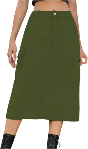 Denim Skirt for Women Below Knee Length High Waisted Jean Skirts Trendy Casual Cute Midi Cargo Skirt Y2K Streetwear