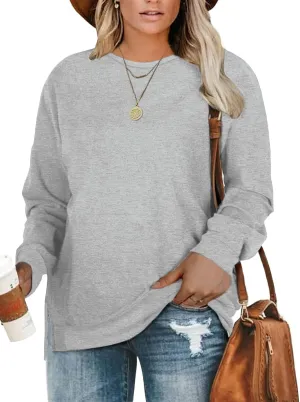 DOLNINE Plus-Size Sweatshirts for Women Casual Tops Side Slit Pullovers Shirts
