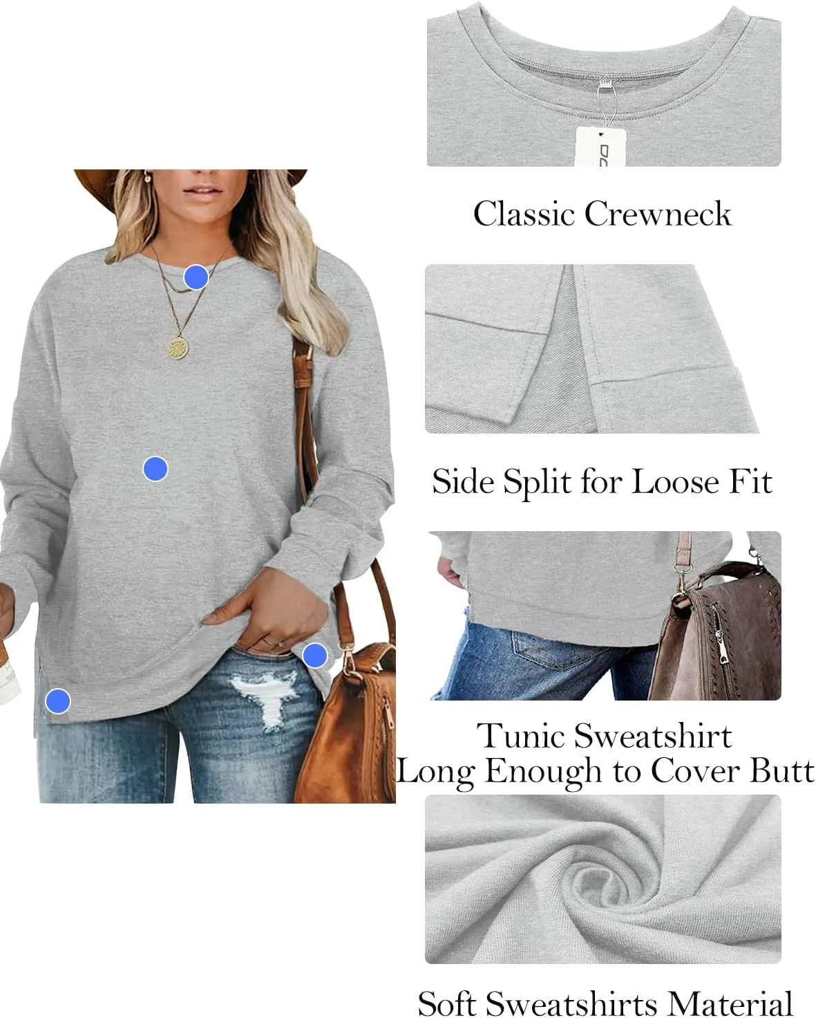 DOLNINE Plus-Size Sweatshirts for Women Casual Tops Side Slit Pullovers Shirts