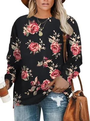 DOLNINE Plus-Size Sweatshirts for Women Casual Tops Side Slit Pullovers Shirts