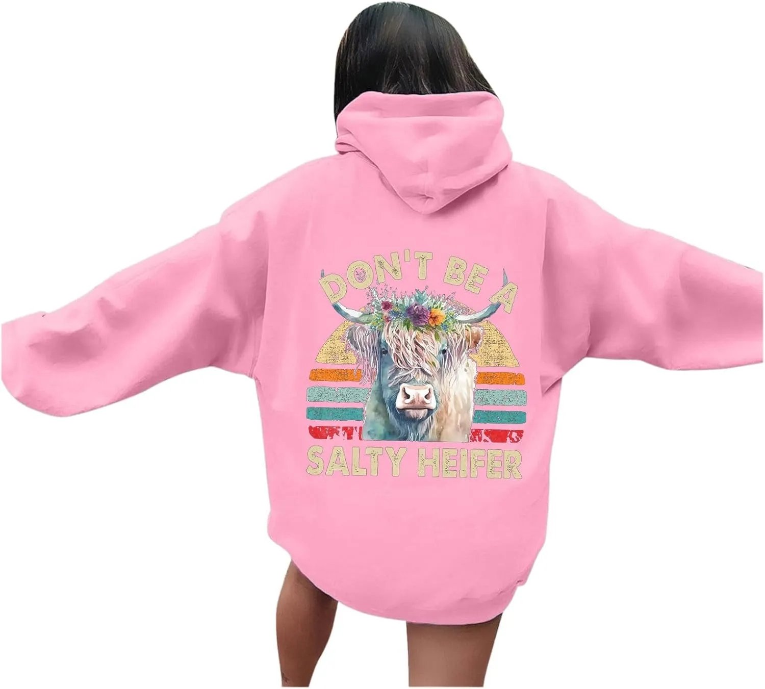 Don't Be A Salty Heifer Hoodies for Teen Girls Letter Print Sweatshirt Long Sleeve Preppy Pullover with Pocket