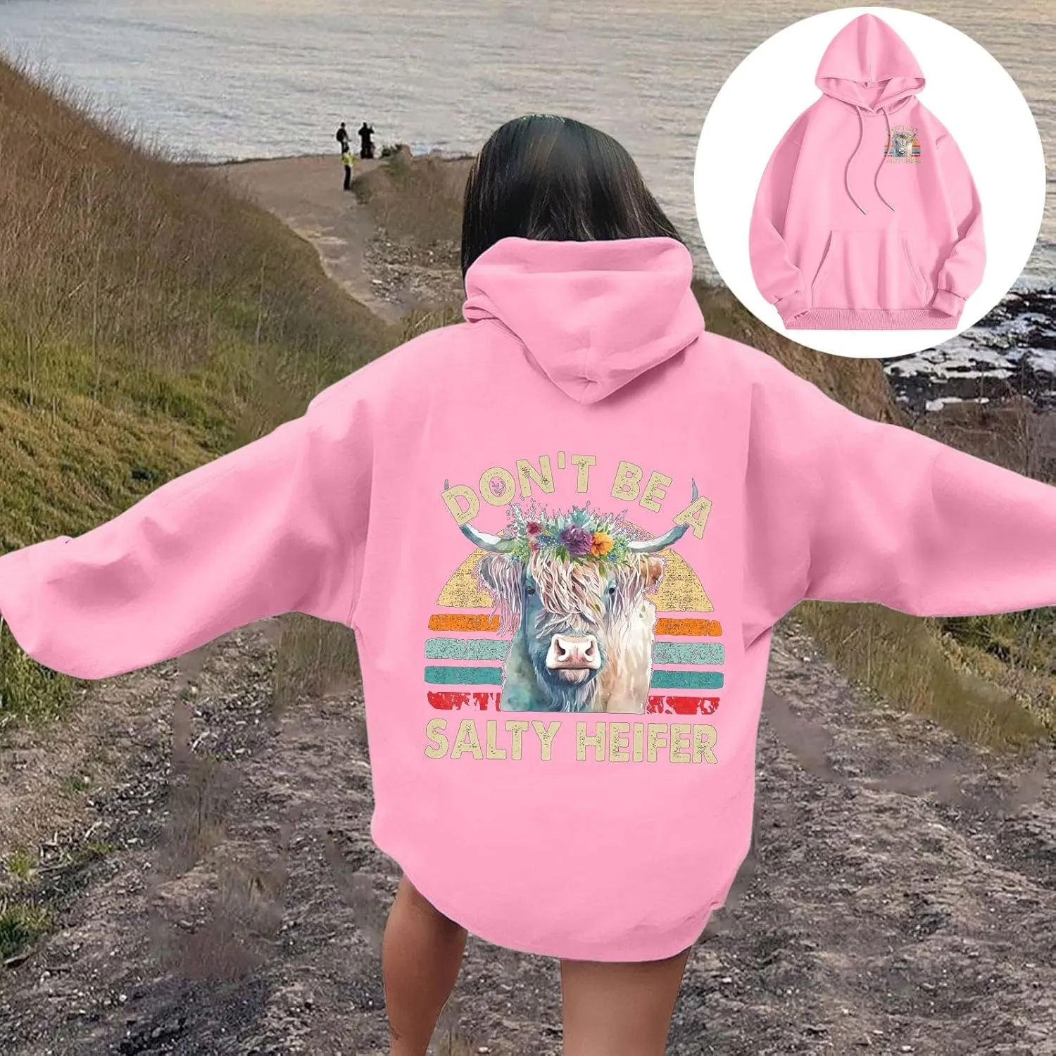 Don't Be A Salty Heifer Hoodies for Teen Girls Letter Print Sweatshirt Long Sleeve Preppy Pullover with Pocket