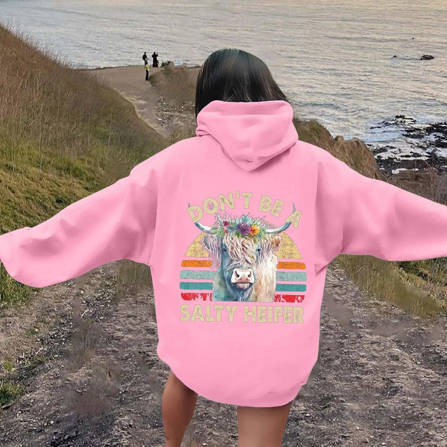 Don't Be A Salty Heifer Hoodies for Teen Girls Letter Print Sweatshirt Long Sleeve Preppy Pullover with Pocket