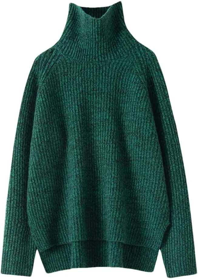 ERFMFKL Women Oversized Turtleneck Sweaters Cashmere Knitted Pullovers Jumpers Thick Warm Soft Sweater