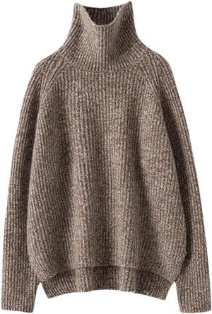 ERFMFKL Women Oversized Turtleneck Sweaters Cashmere Knitted Pullovers Jumpers Thick Warm Soft Sweater
