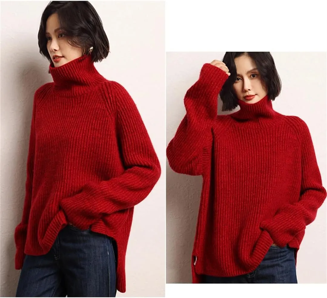 ERFMFKL Women Oversized Turtleneck Sweaters Cashmere Knitted Pullovers Jumpers Thick Warm Soft Sweater