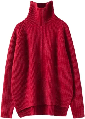 ERFMFKL Women Oversized Turtleneck Sweaters Cashmere Knitted Pullovers Jumpers Thick Warm Soft Sweater