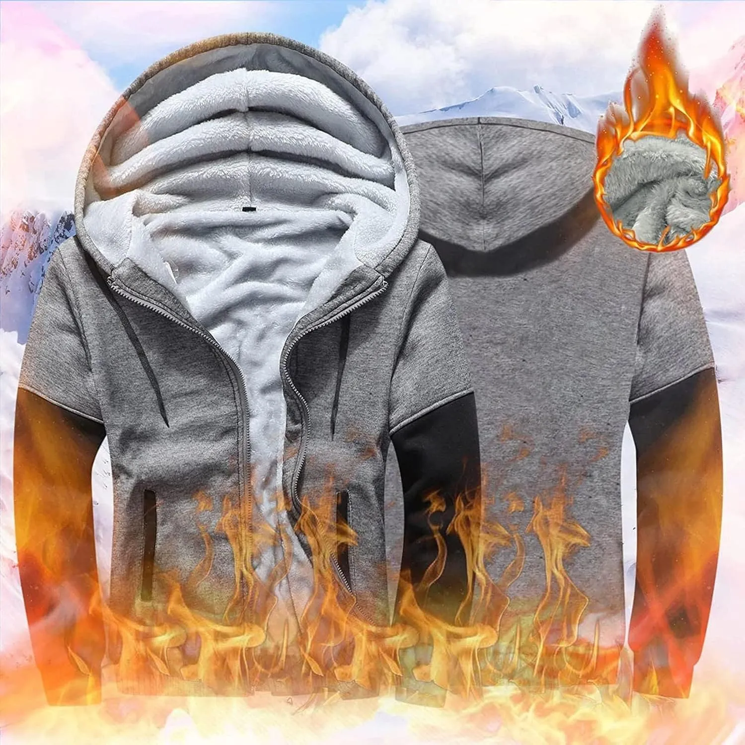 evzosrz Men's Pullover Winter Hooed Jackets Fleece Hoodies Zipper Sweatshirts Full Zip Wool Warm Thick Fashion Jacket Coats