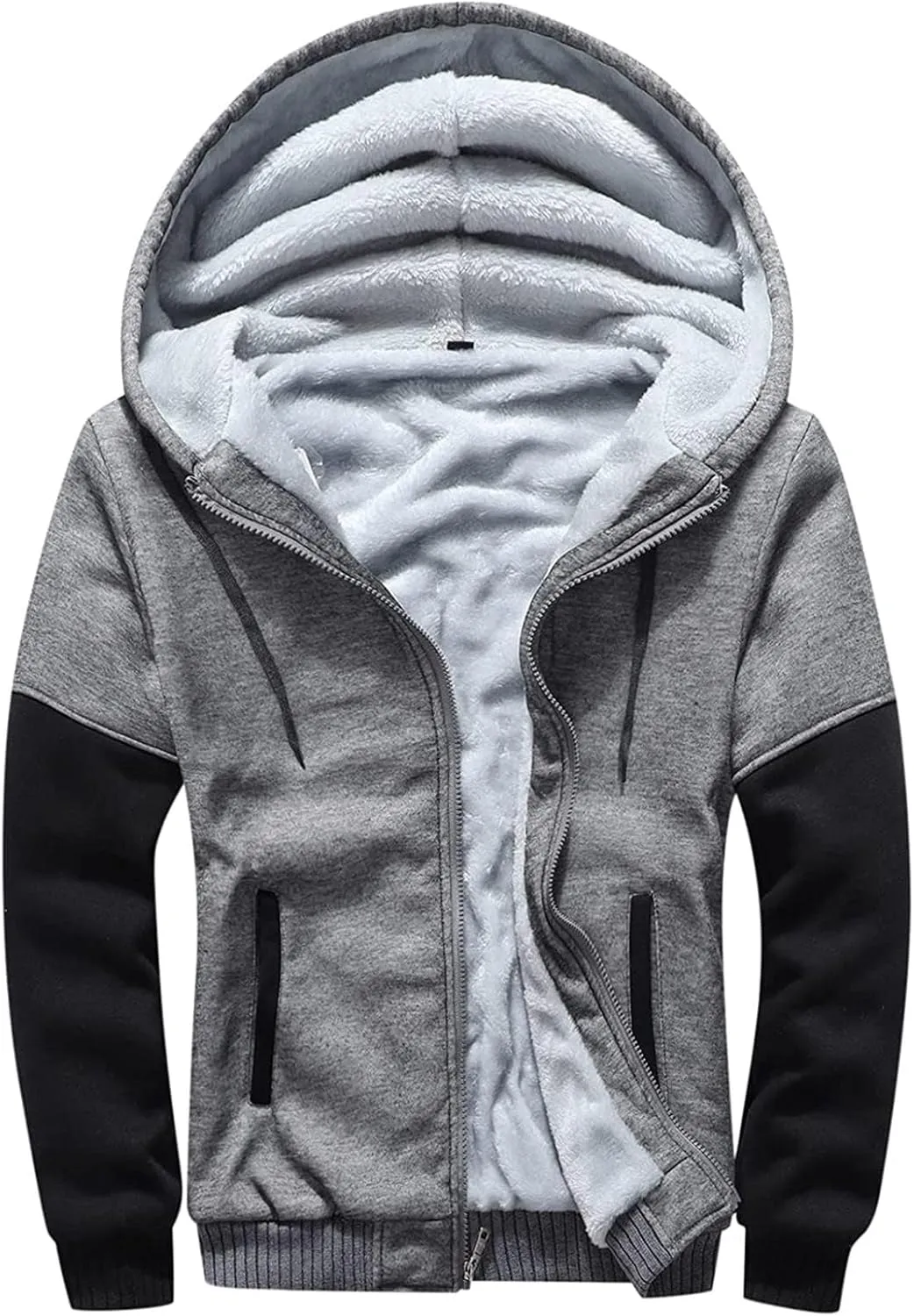 evzosrz Men's Pullover Winter Hooed Jackets Fleece Hoodies Zipper Sweatshirts Full Zip Wool Warm Thick Fashion Jacket Coats
