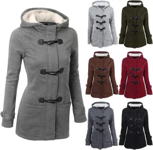 Fall Jacket Horn Button for Women Warm Fashion Coats Thick Jacket Casual Hoodie Sweatshirt Spring Autumn Zipper Coat