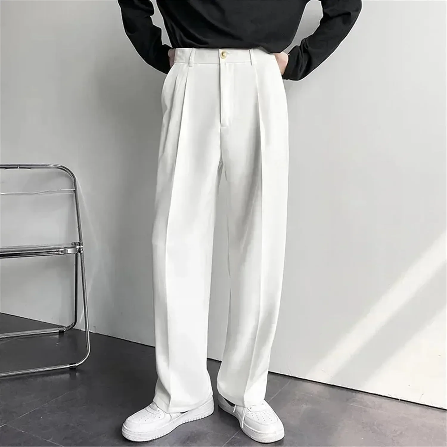 Fashion Men's Straight Loose Casual Trousers Trend Suit Pants White Black Khaki Wide Leg Long Pants Plus Size