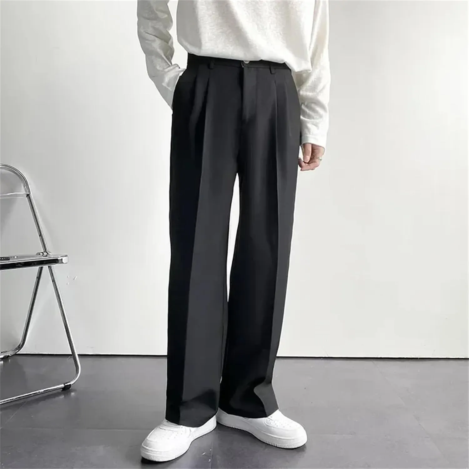 Fashion Men's Straight Loose Casual Trousers Trend Suit Pants White Black Khaki Wide Leg Long Pants Plus Size