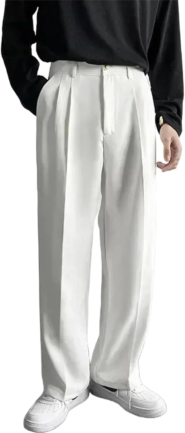 Fashion Men's Straight Loose Casual Trousers Trend Suit Pants White Black Khaki Wide Leg Long Pants Plus Size