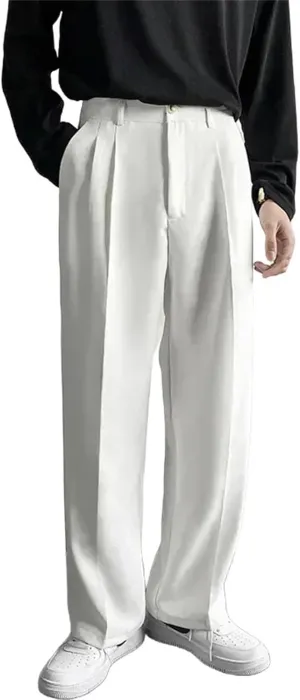 Fashion Men's Straight Loose Casual Trousers Trend Suit Pants White Black Khaki Wide Leg Long Pants Plus Size