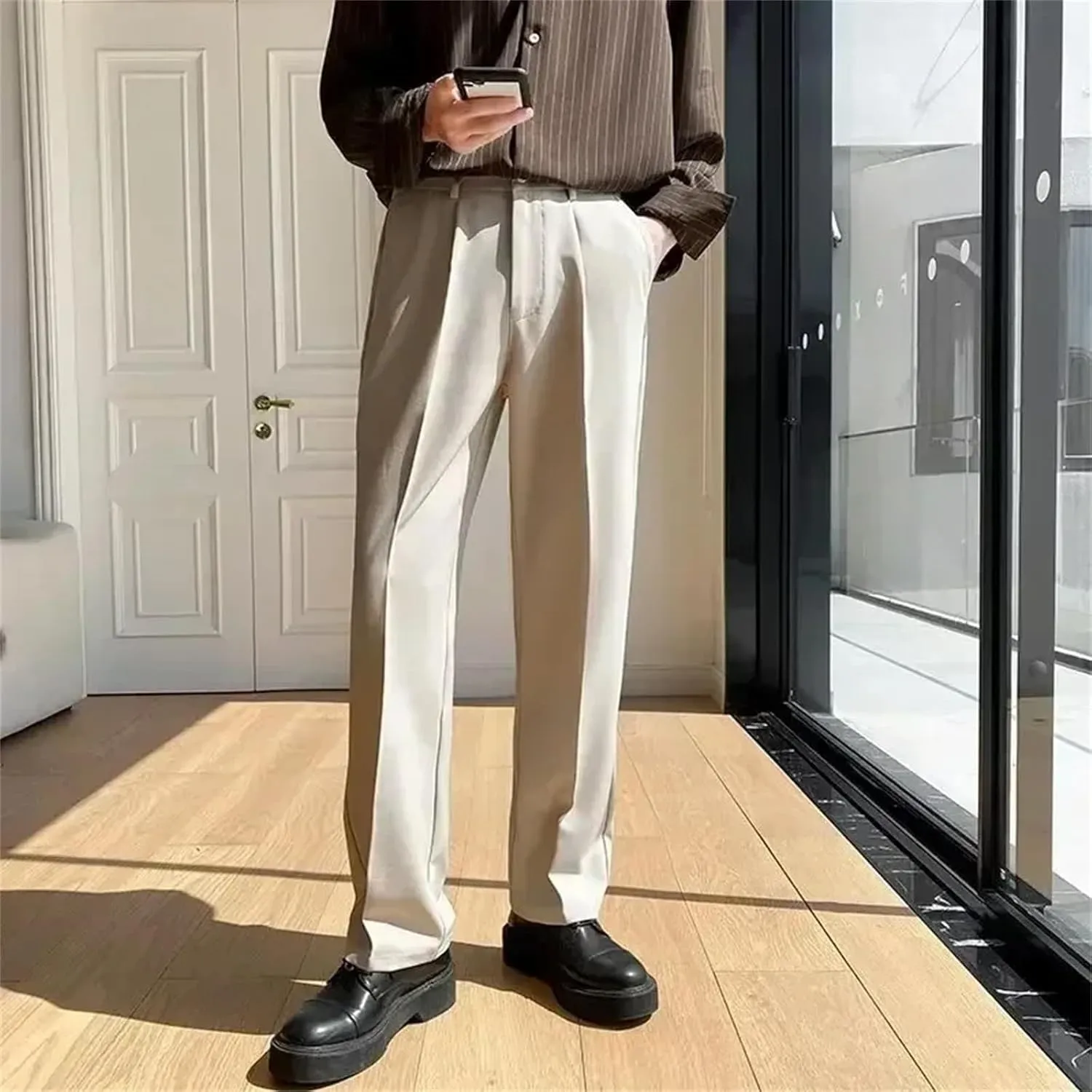 Fashion Men's Straight Loose Casual Trousers Trend Suit Pants White Black Khaki Wide Leg Long Pants Plus Size