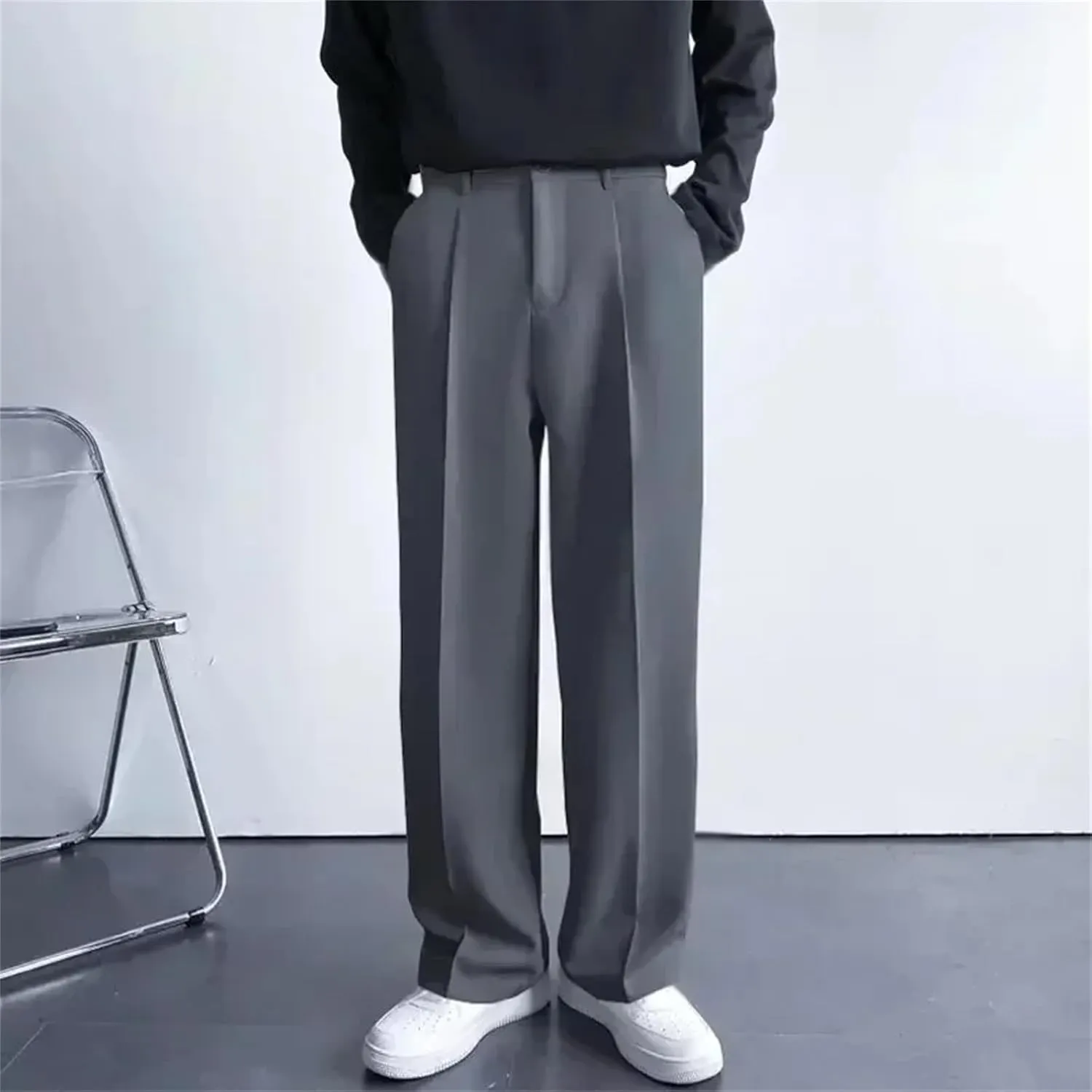 Fashion Men's Straight Loose Casual Trousers Trend Suit Pants White Black Khaki Wide Leg Long Pants Plus Size