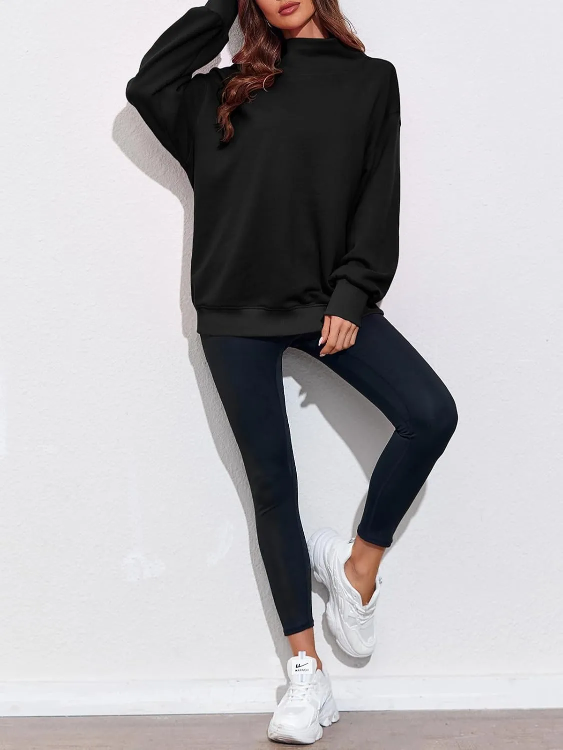 Fisoew Women's Oversized Turtleneck Sweatshirt Long Sleeve Pullover Casual Tops