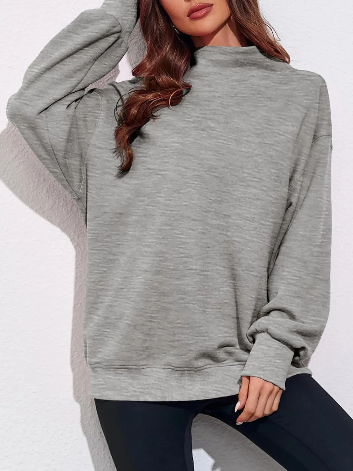 Fisoew Women's Oversized Turtleneck Sweatshirt Long Sleeve Pullover Casual Tops