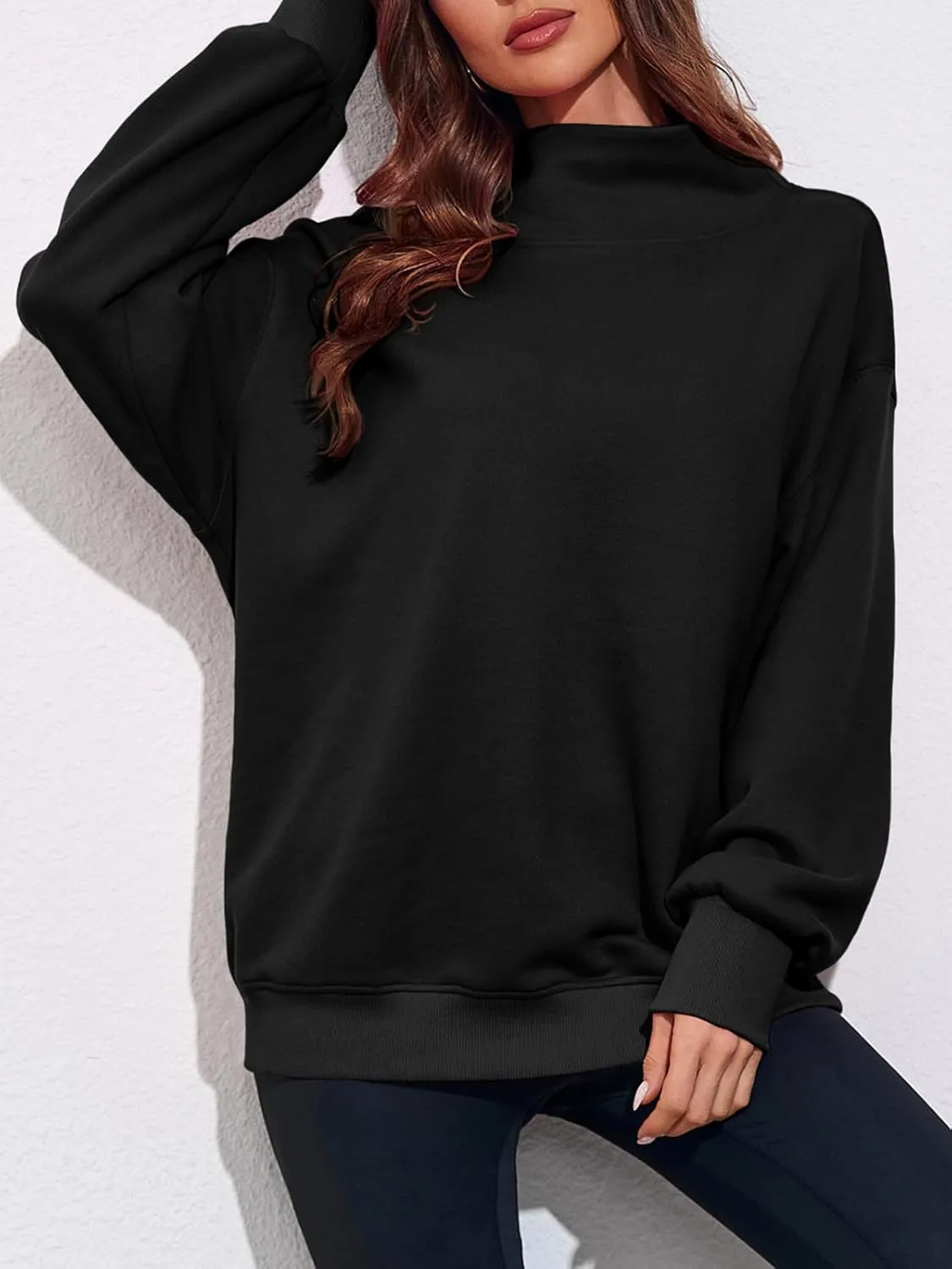 Fisoew Women's Oversized Turtleneck Sweatshirt Long Sleeve Pullover Casual Tops