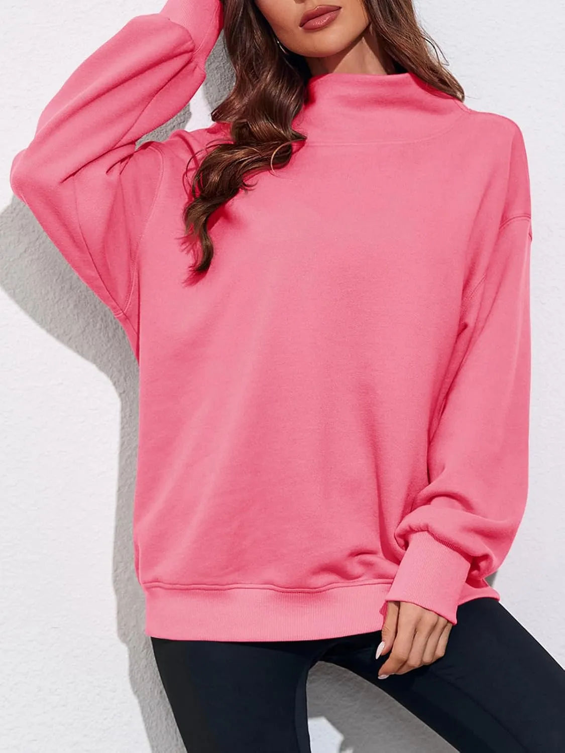 Fisoew Women's Oversized Turtleneck Sweatshirt Long Sleeve Pullover Casual Tops