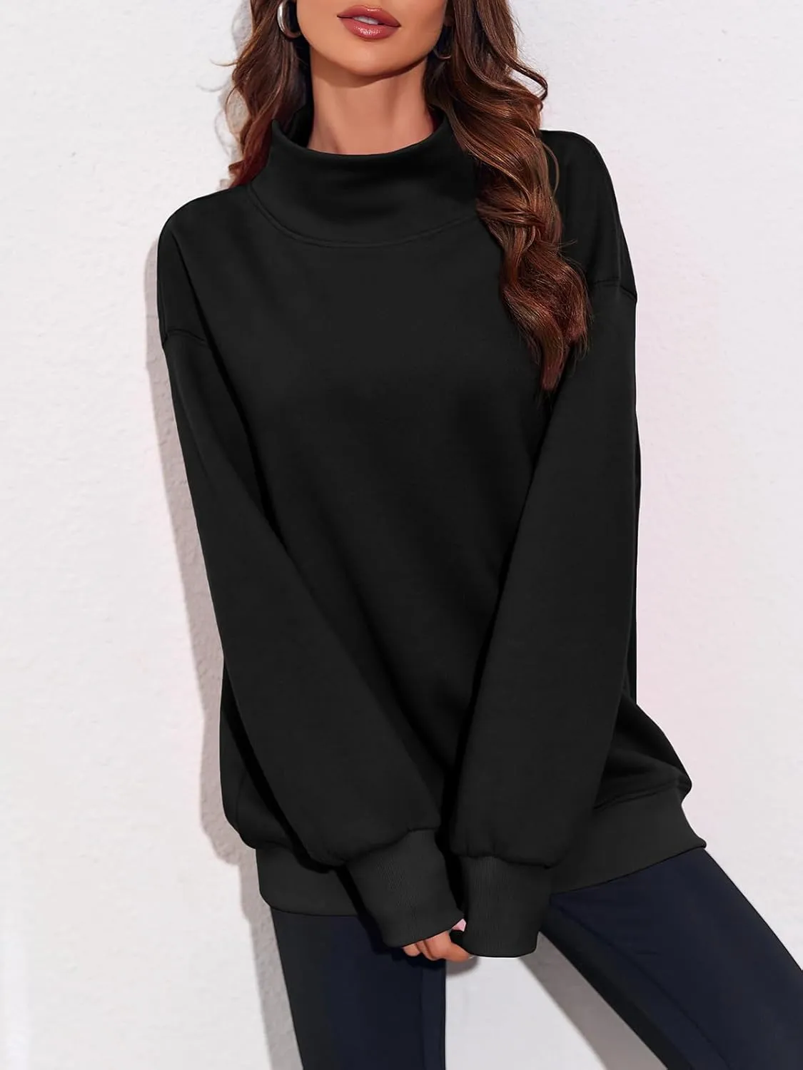 Fisoew Women's Oversized Turtleneck Sweatshirt Long Sleeve Pullover Casual Tops