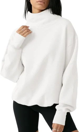 Fisoew Women's Oversized Turtleneck Sweatshirt Long Sleeve Pullover Casual Tops