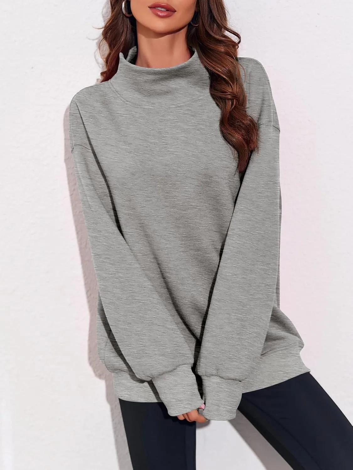 Fisoew Women's Oversized Turtleneck Sweatshirt Long Sleeve Pullover Casual Tops