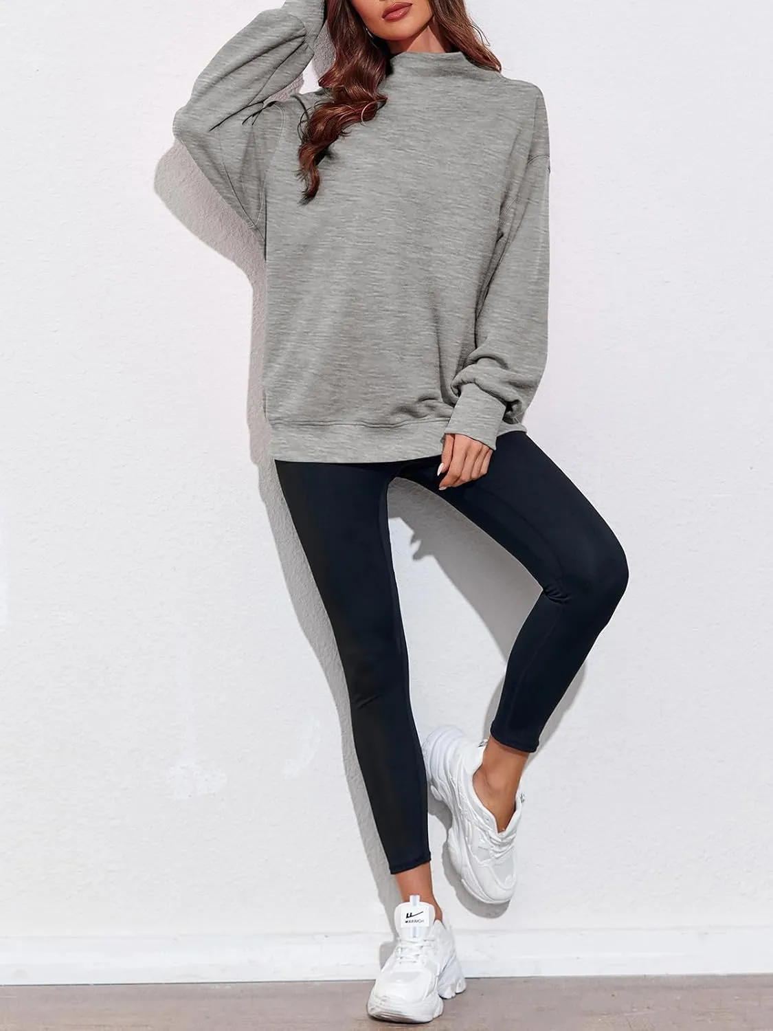 Fisoew Women's Oversized Turtleneck Sweatshirt Long Sleeve Pullover Casual Tops