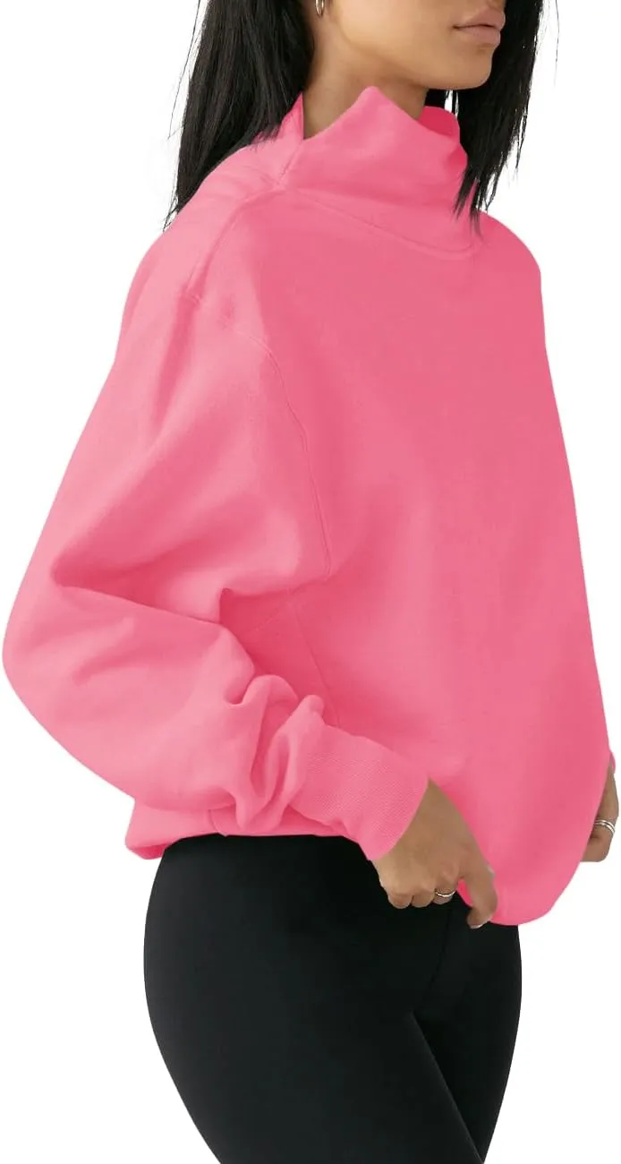 Fisoew Women's Oversized Turtleneck Sweatshirt Long Sleeve Pullover Casual Tops