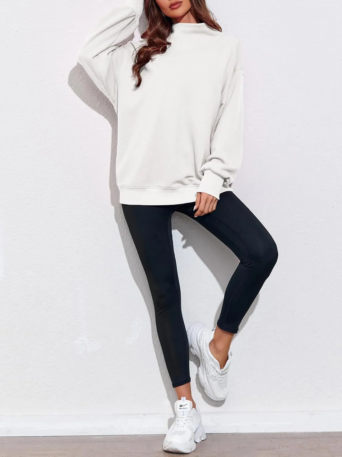 Fisoew Women's Oversized Turtleneck Sweatshirt Long Sleeve Pullover Casual Tops