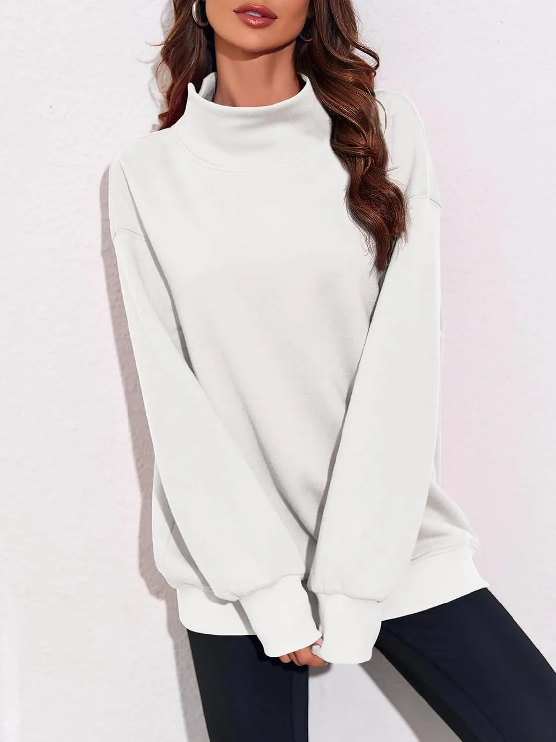 Fisoew Women's Oversized Turtleneck Sweatshirt Long Sleeve Pullover Casual Tops