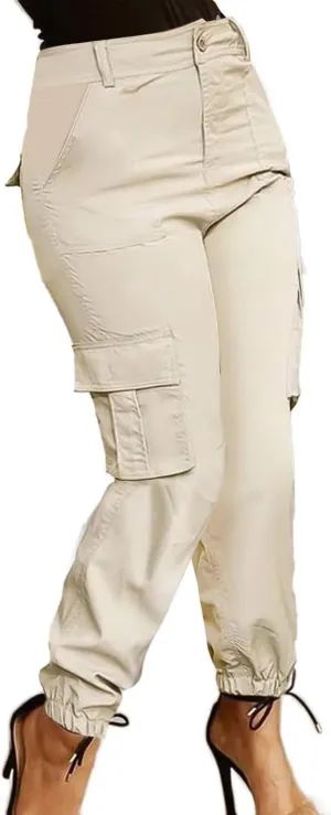 Flamingals Women's Mid Waist Skinny Jogger Flap Pocket Motorcycle Western Cargo Pants Slim Fit Jeans