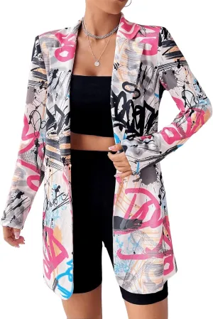 Floerns Women's Casual Long Sleeve Graphic Colorful Blazer Work Suit Jackets
