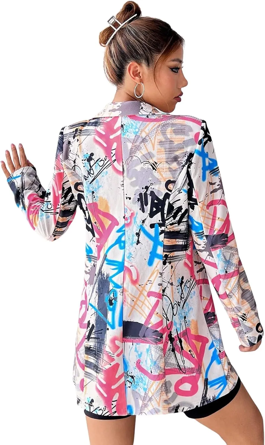 Floerns Women's Casual Long Sleeve Graphic Colorful Blazer Work Suit Jackets