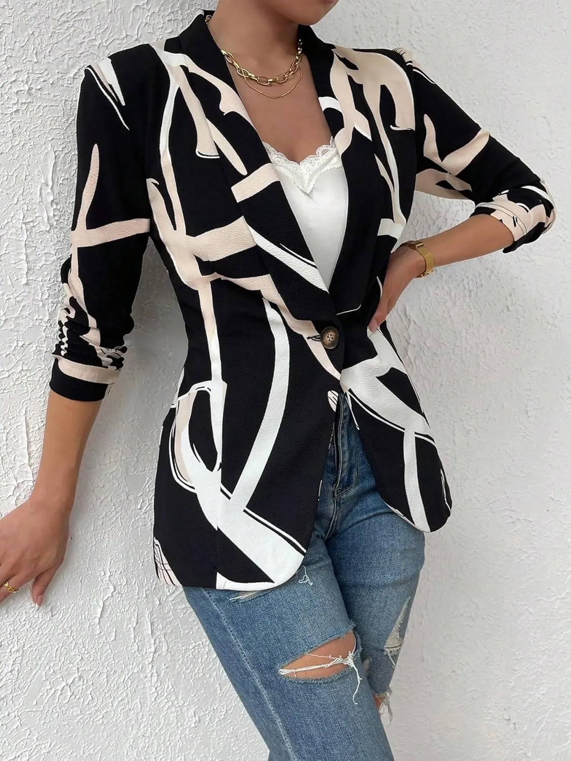 Floerns Women's Casual Long Sleeve Graphic Colorful Blazer Work Suit Jackets